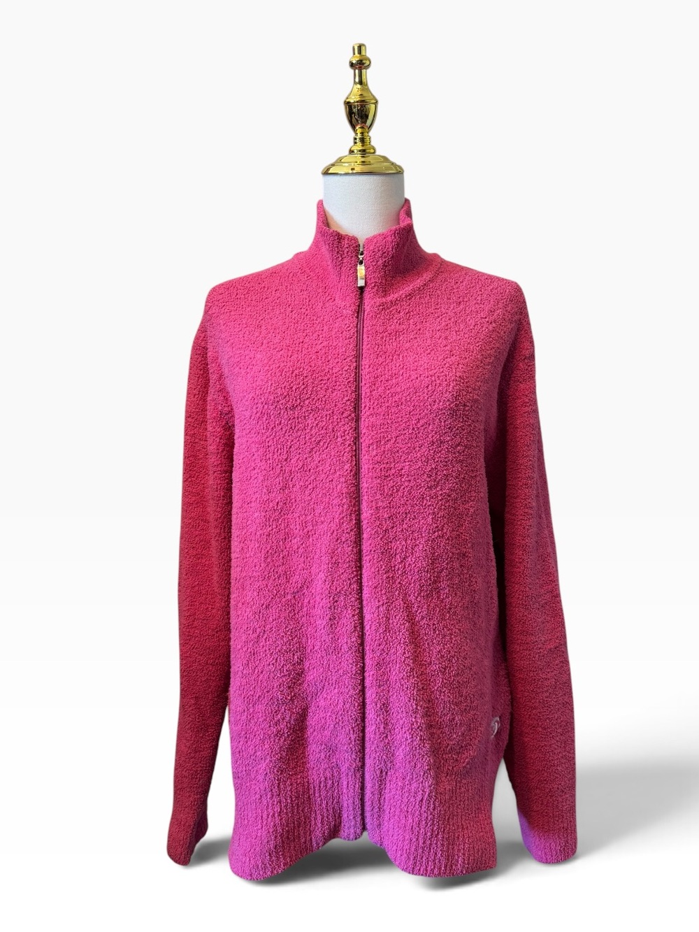 Kashwére Women's Full Zip Solid Sweater Jacket Mock Neck Plush Soft Pink XL